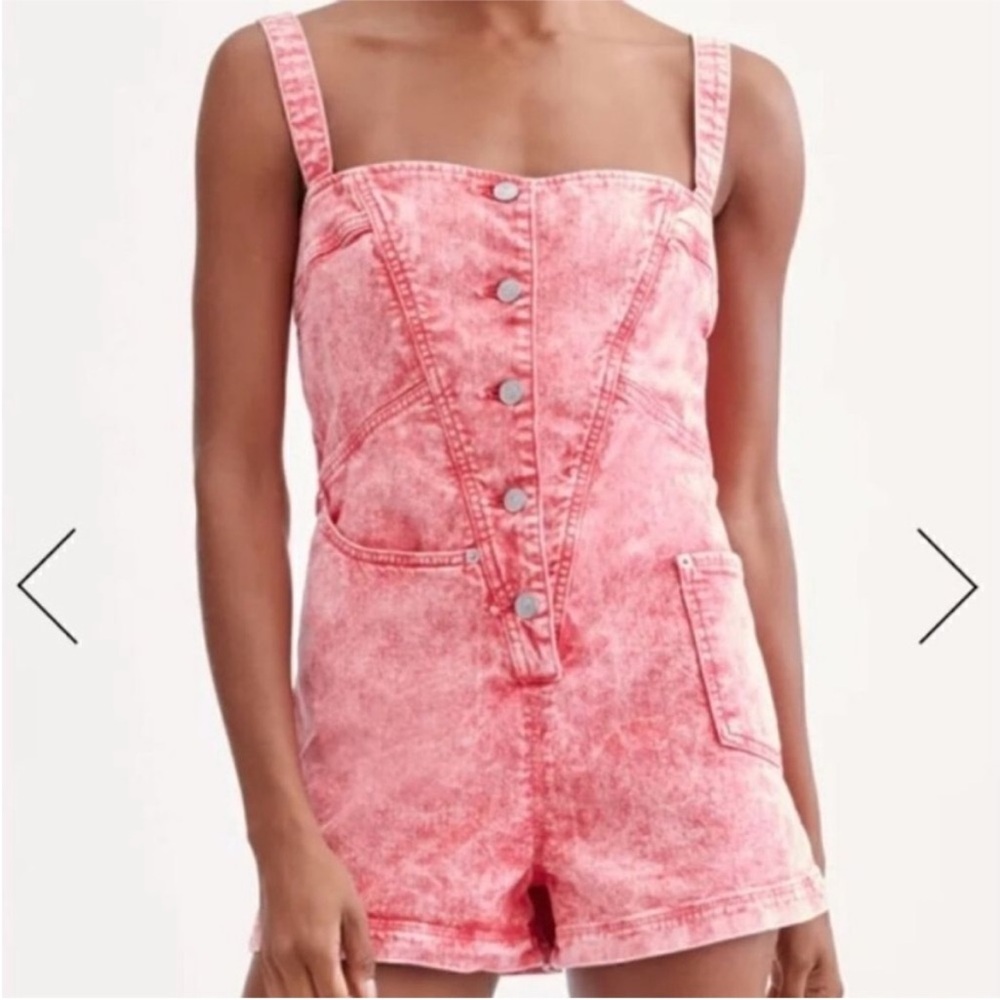 7 For All Mankind Hot Pink Acid Wash Button Down Romper